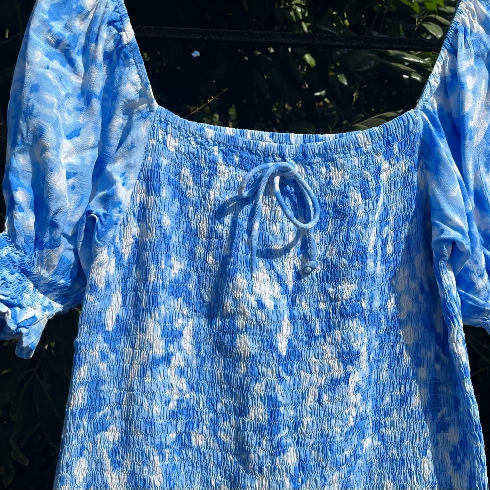 FAITHFULL THE BRAND blues watercolor abstract floral ruched puff sleeve mini - Picture 3 of 7
